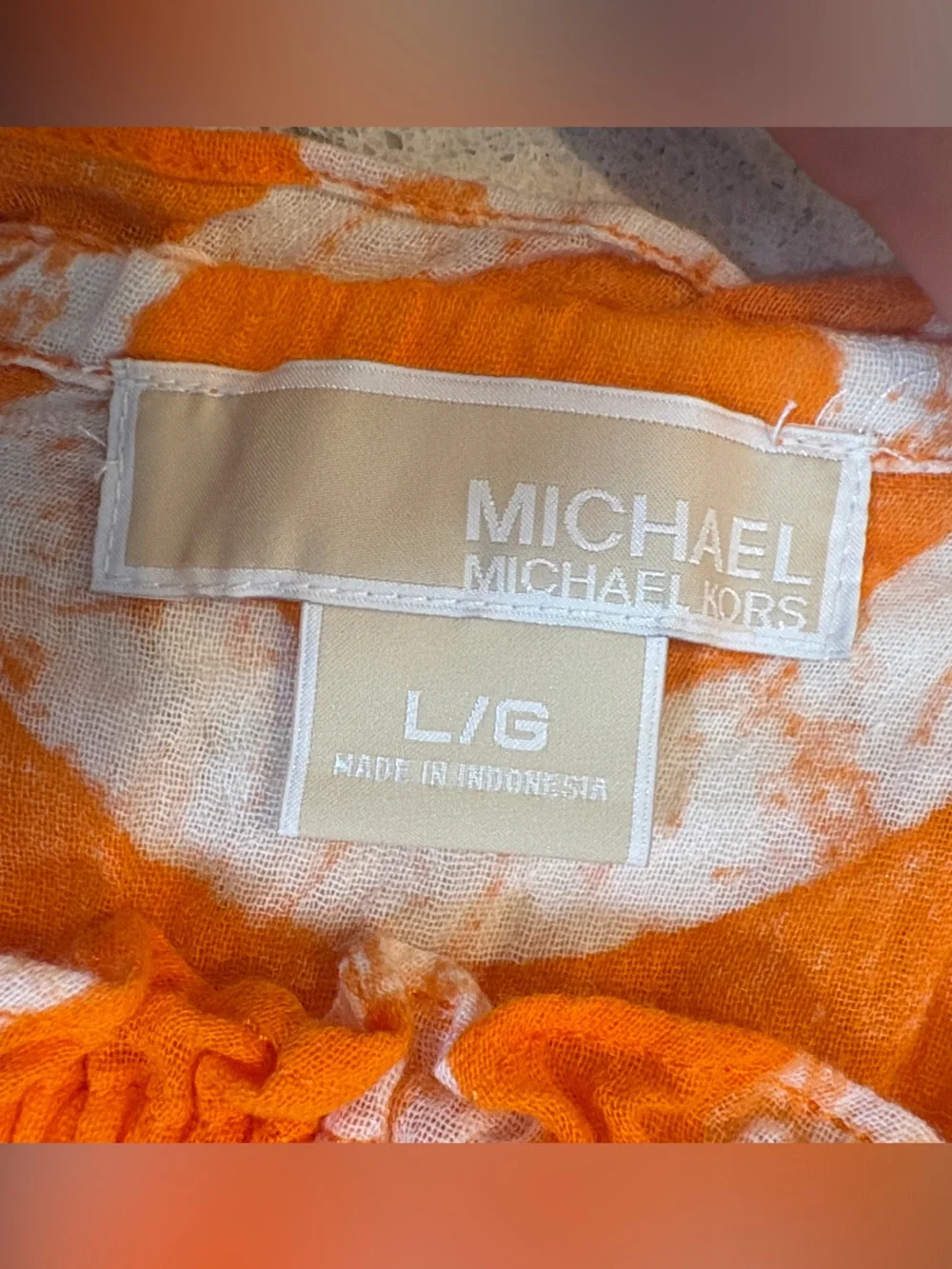 Michael Michael Kors Orange & White Smocked Off-the-Shoulder Blouse | LG